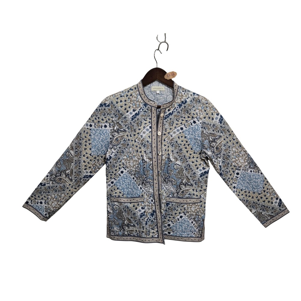 Appleseeds Womens Reversible Quilted Jacket Blue Paisley Floral Patchwork Small